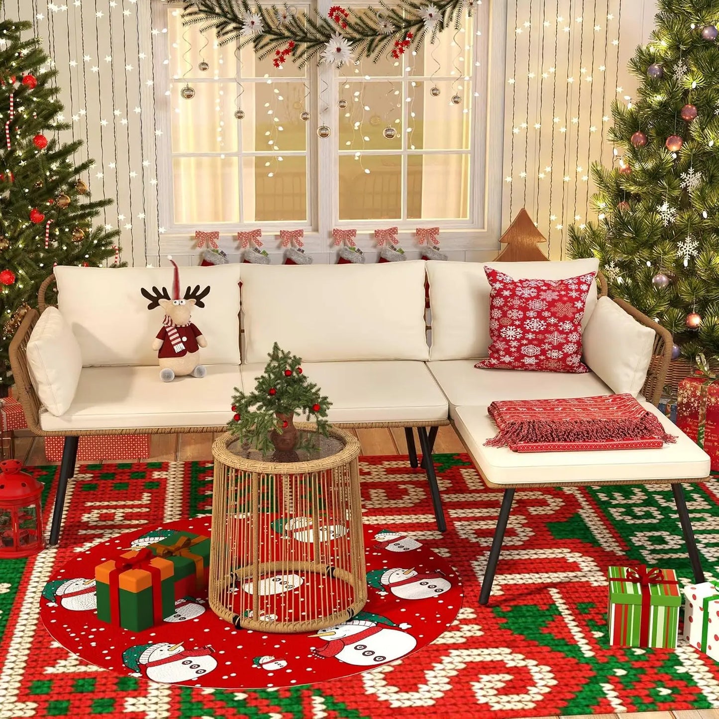 3 Pieces Patio Furniture Set, Outdoor Wicker Conversation Sectional L-Shaped Sofa with 4 Seater.