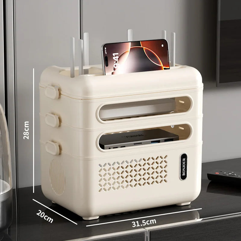 Router Organizer Box Multi-Functional Storage Shelf, Cable Management Large Capacity for Power Strips Charging Cords