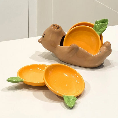 Home-use simple dipping dish set with creative cartoon design.