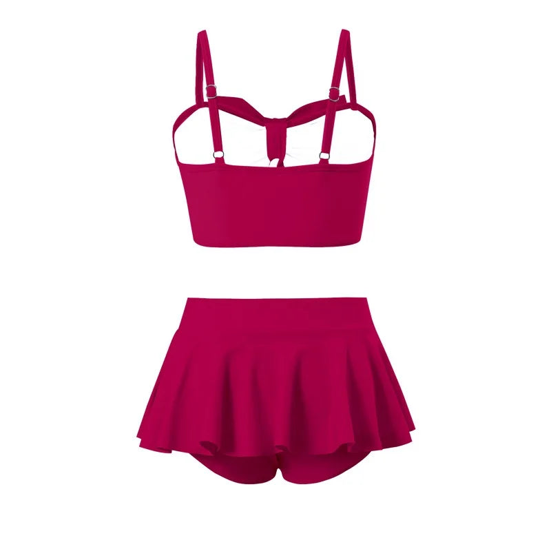 Girls Bow Bikini Two Pieces Swimsuit, Kids Ruffle Skirt, 5-14 Years Teenager Beach Wear.