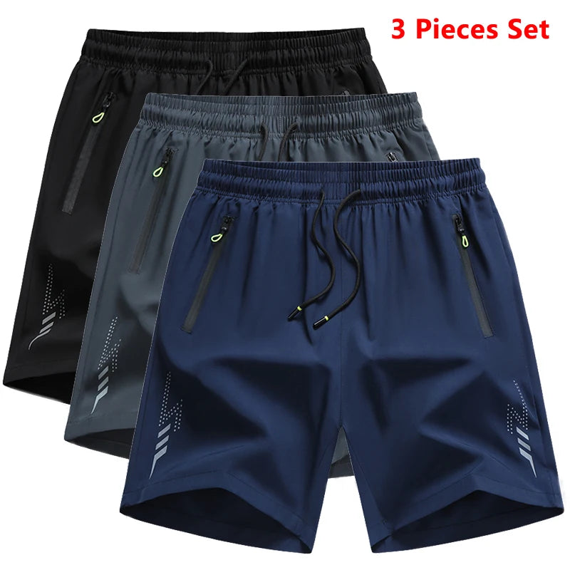 3 Pieces New Running Shorts Men Gym Sports Shorts, Quick Dry Workout Jogging Short Pants.