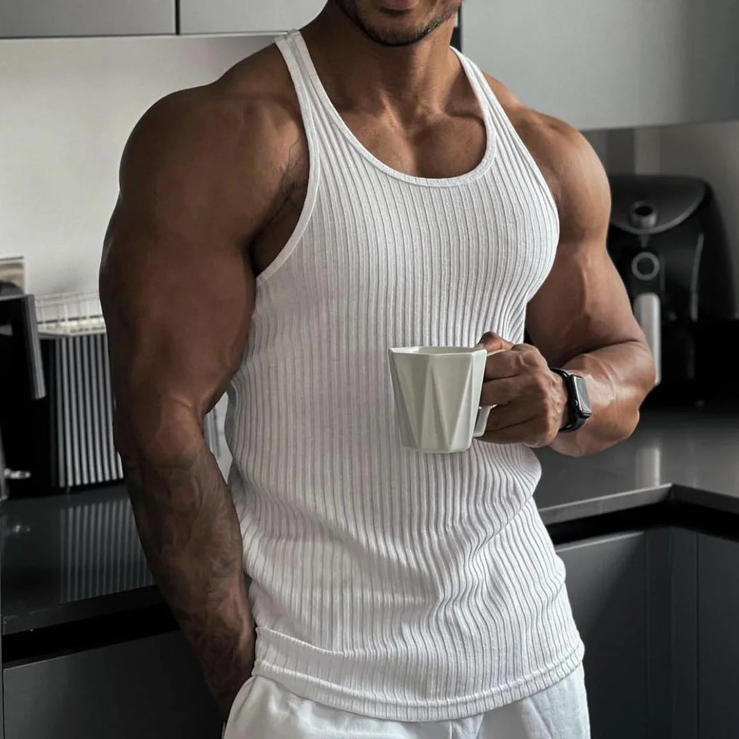 Large sleeveless men summer mesh fitness sports slim fit vest.