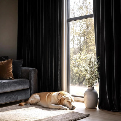 Black Velvet Blackout Curtains for Bedroom, Living Room 84 Inch Long,  Darkening Drapes