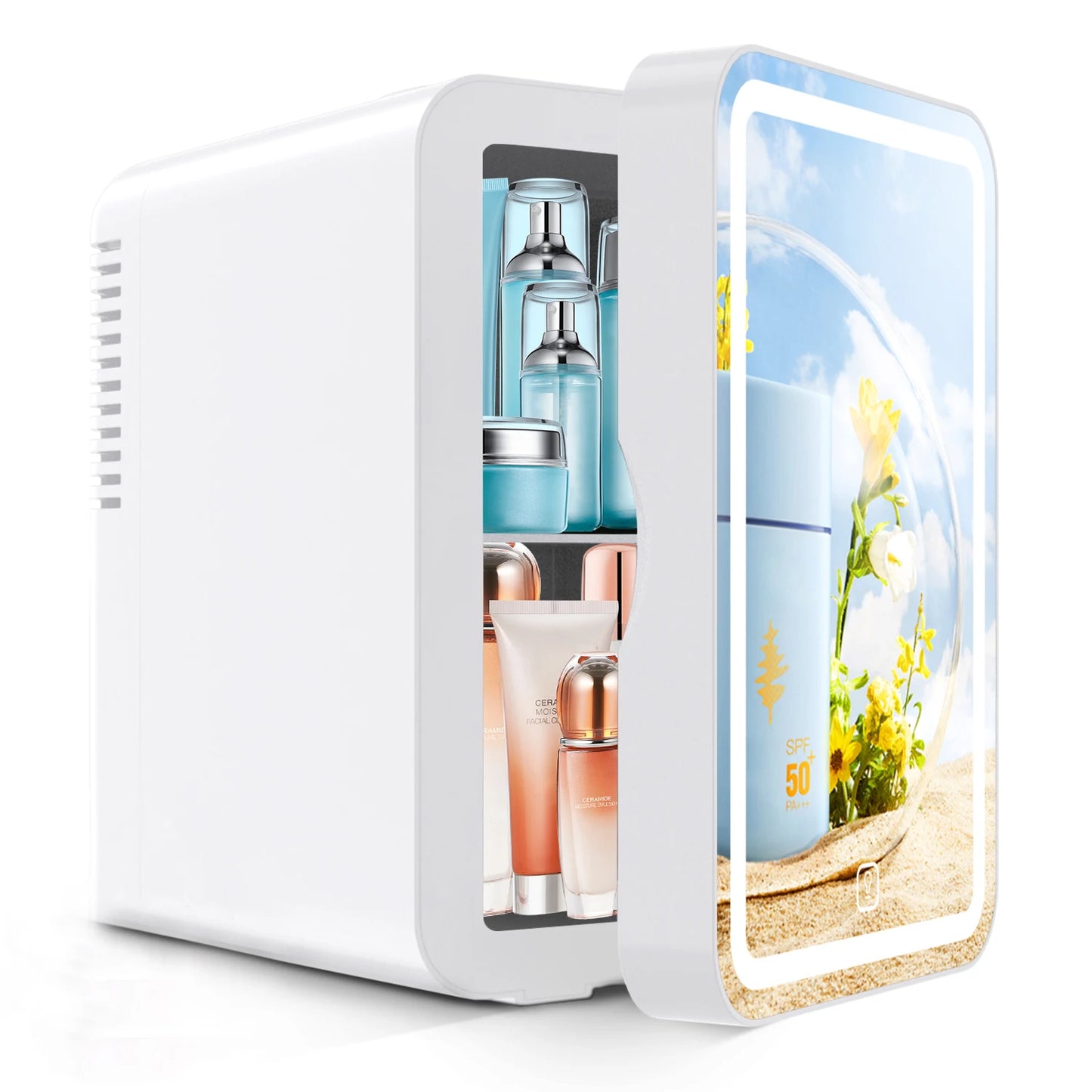 6L mirror beauty makeup refrigerator, skin cosmetics care hot and cold storage, portable LED mini refrigerator.