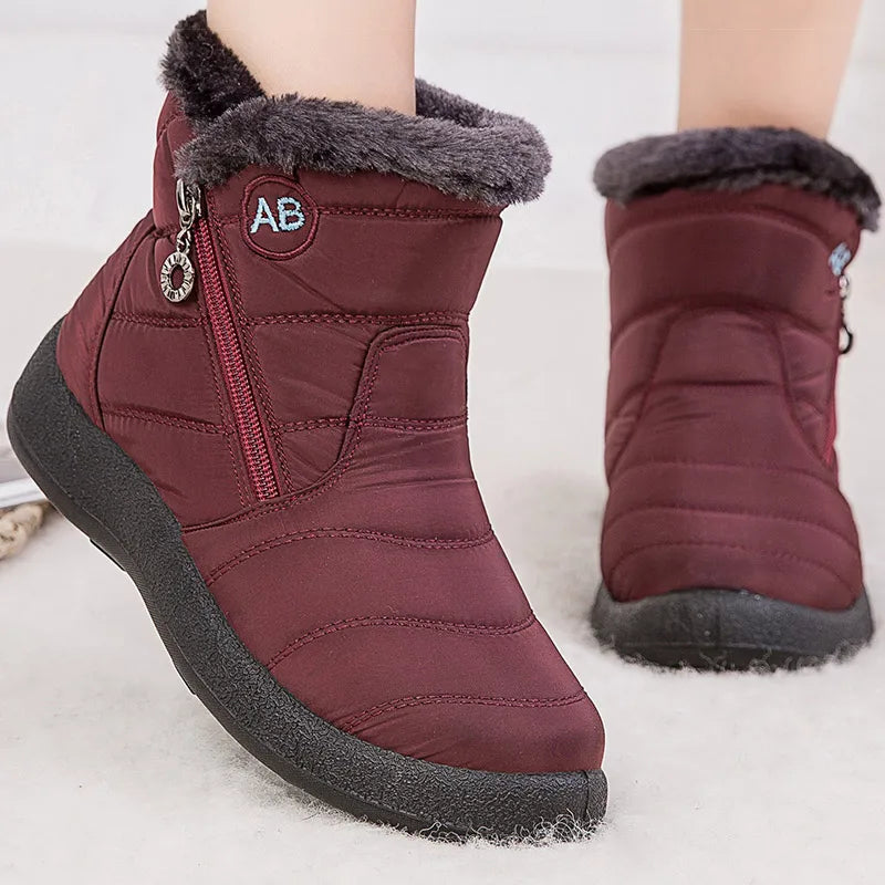 Women Boots Ankle Boots With Fur, Winter Shoes Women Low Heels.