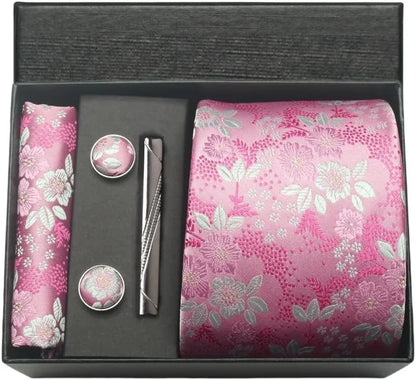 100% Silk Necktie Paisley Floral Men Business Tie, Pocket Square ,Tie Clip ,Cufflinks Set  Gift Box.