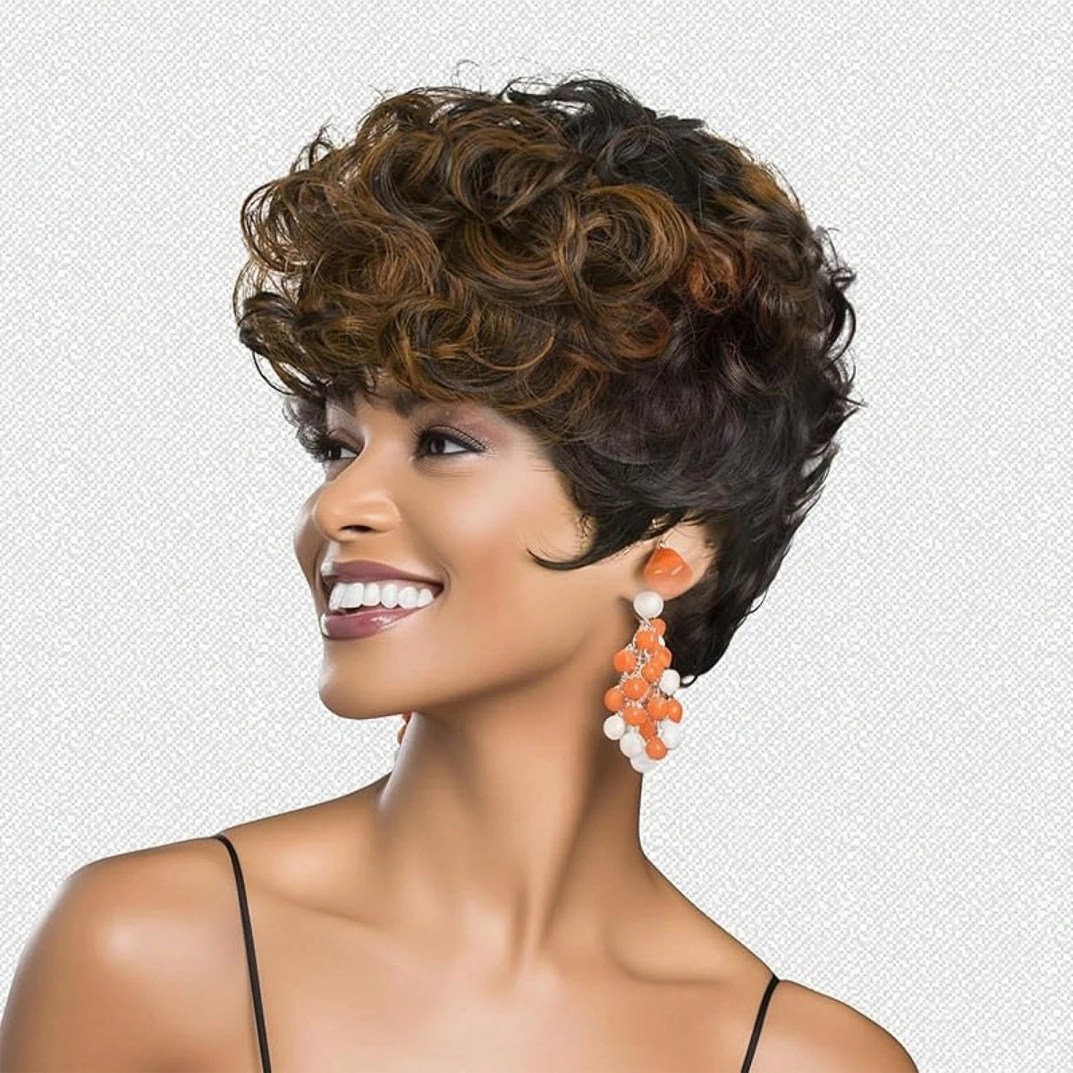 Short Pixie Wigs Short Brown Black Curly Pixie Wigs Synthetic Hair Wigs.