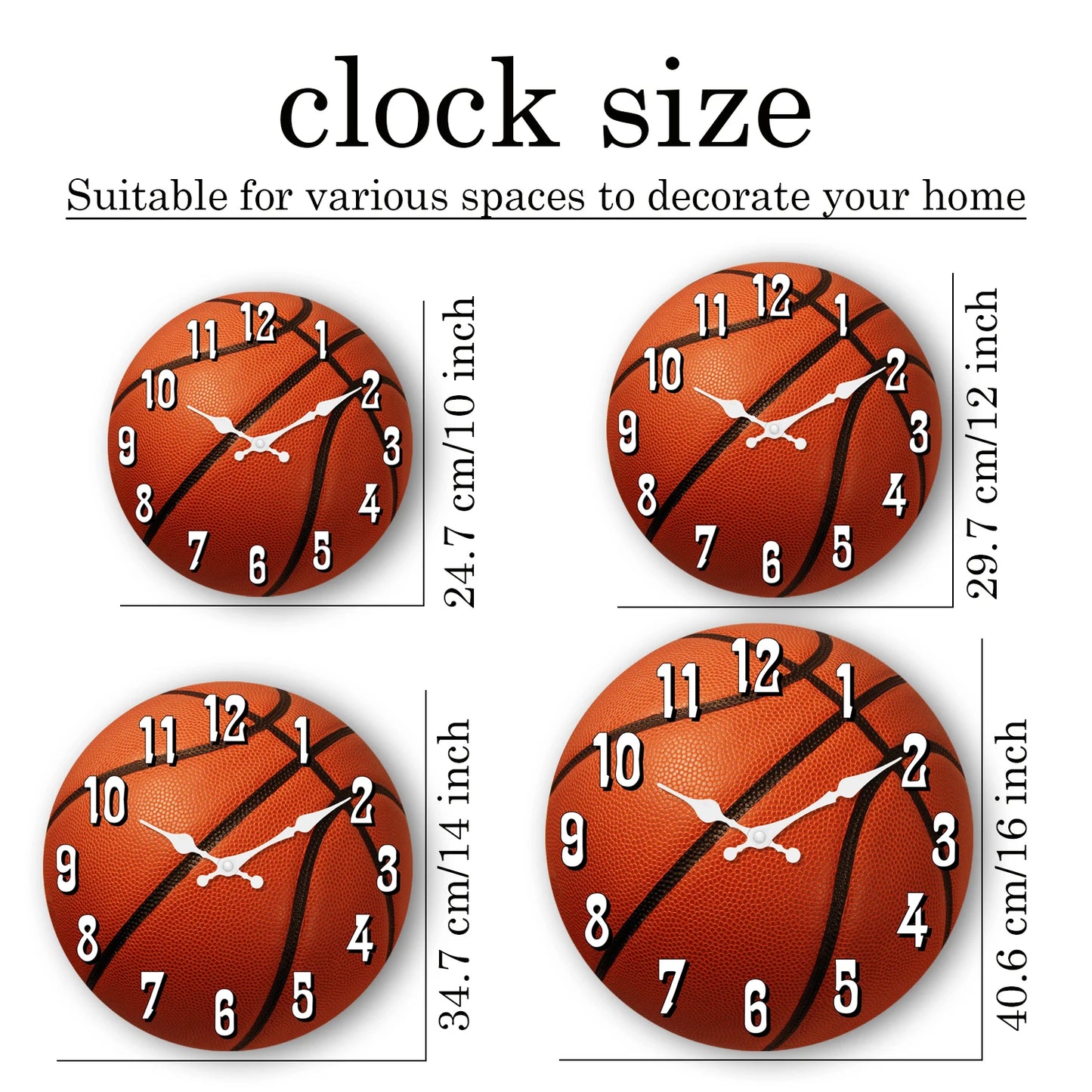 Sports Element Basketball Texture Pattern Wooden Wall Clock Living Room, Bedroom, Kitchen Wall Clock Silent Quartz.10 Inches 14 Inches 16inch (Without Batteries)