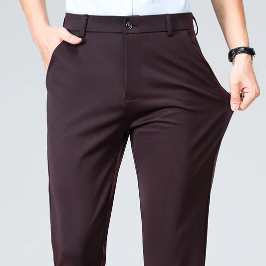 Pantalones Finos de Verano Otoño, Pantalones de Traje Formal para Hombre, Pantalones Casuales de Negocios de Calidad, Pantalones Largos Negros, Vino, Rojos.
