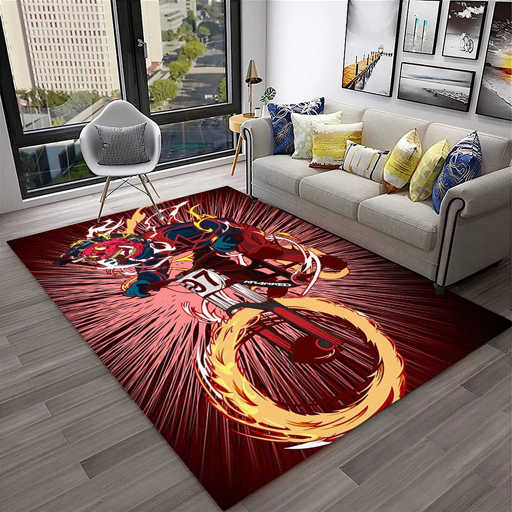 3D Retro Motorcycle Vintage  Rug for Living Room, Bedroom, Playroom Kid Area Rug Non-slip