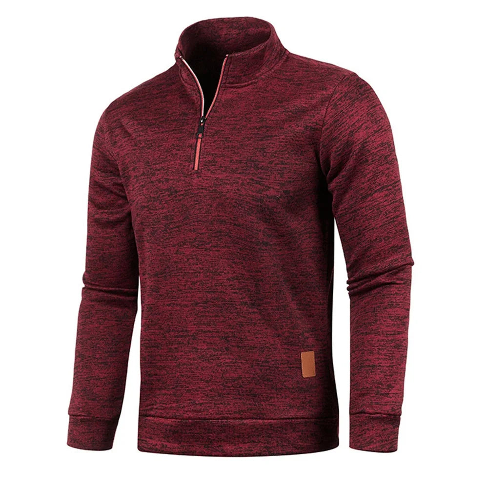 Men Sweatshirts Thicker Half Zipper, Pullover Solid Color Turtleneck.