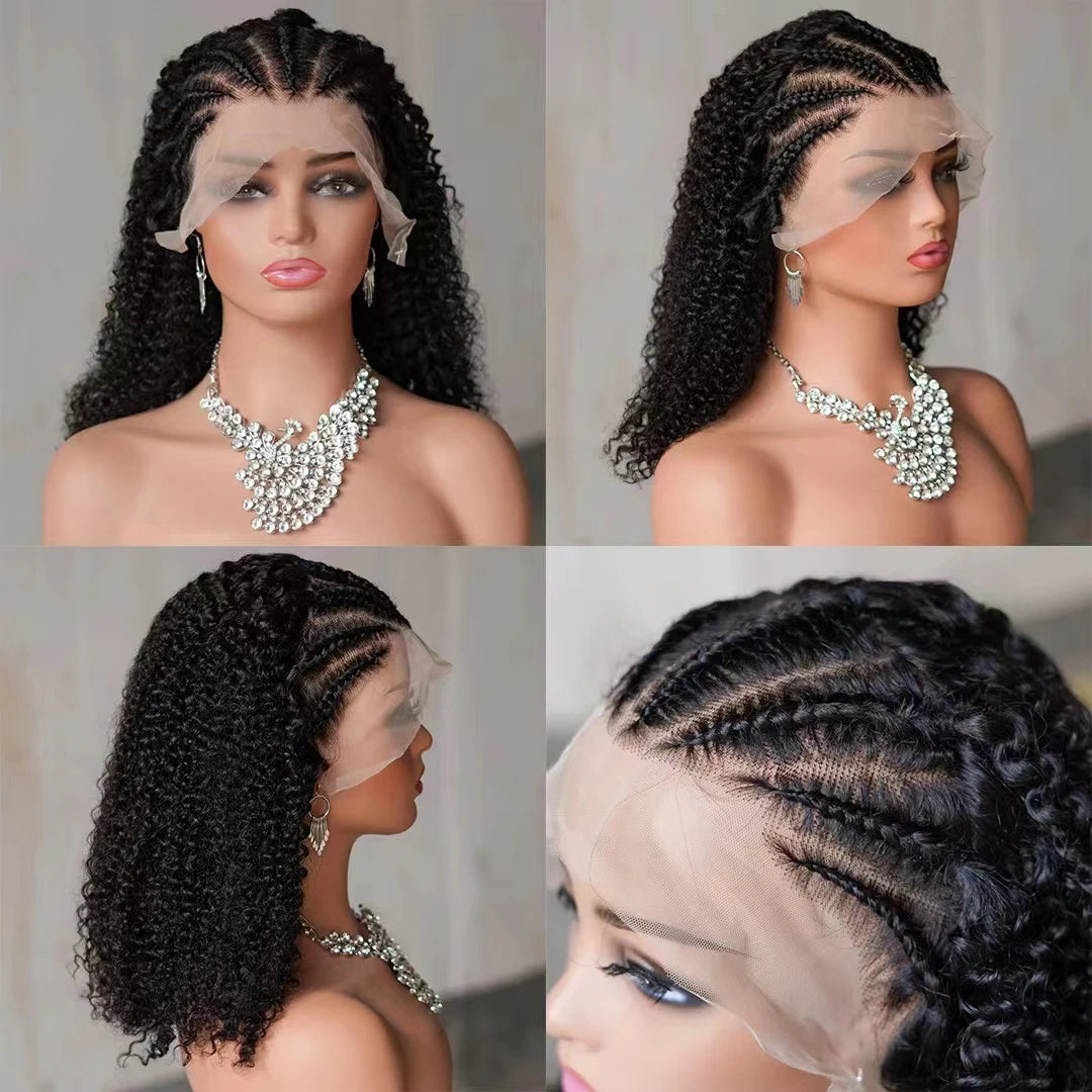 Braided Human Hair Wig 13x4 Lace Front  African Curly Human Hair Transparent Lace