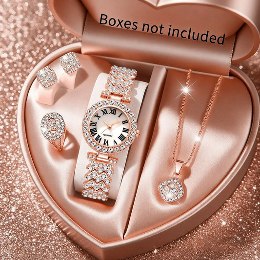 Lot de 5 montres élégantes pour femmes avec strass, cadran romain, bracelet et mouvement à quartz.