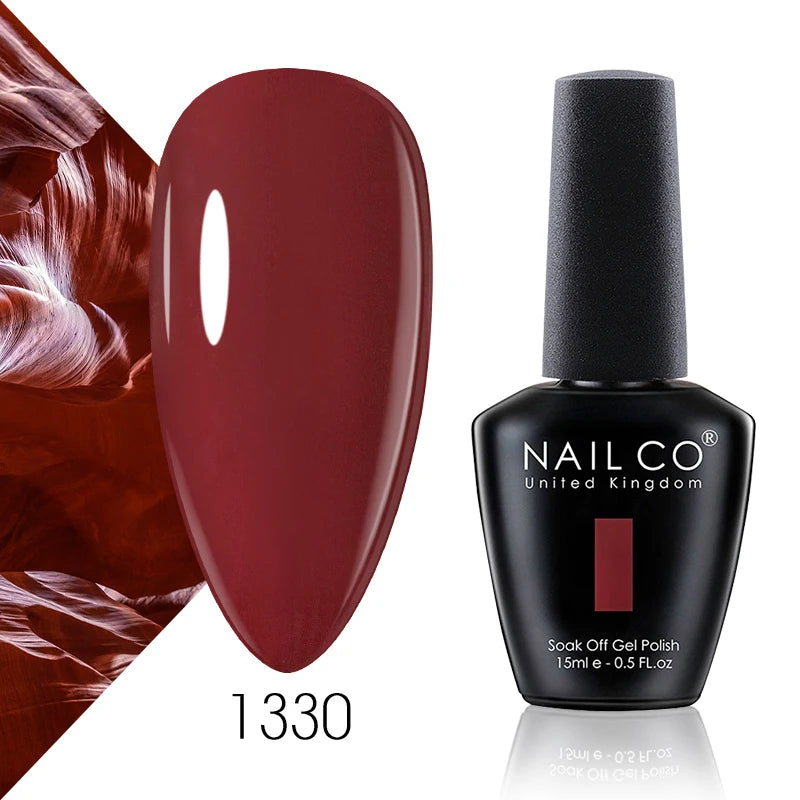 NAILCO 15ml Color Gel Nail Polish Soak Off, Hybrid Varnishes Manicure, UV&LED Nail Gel Semi Permanent Lacquer Base Top Coat.