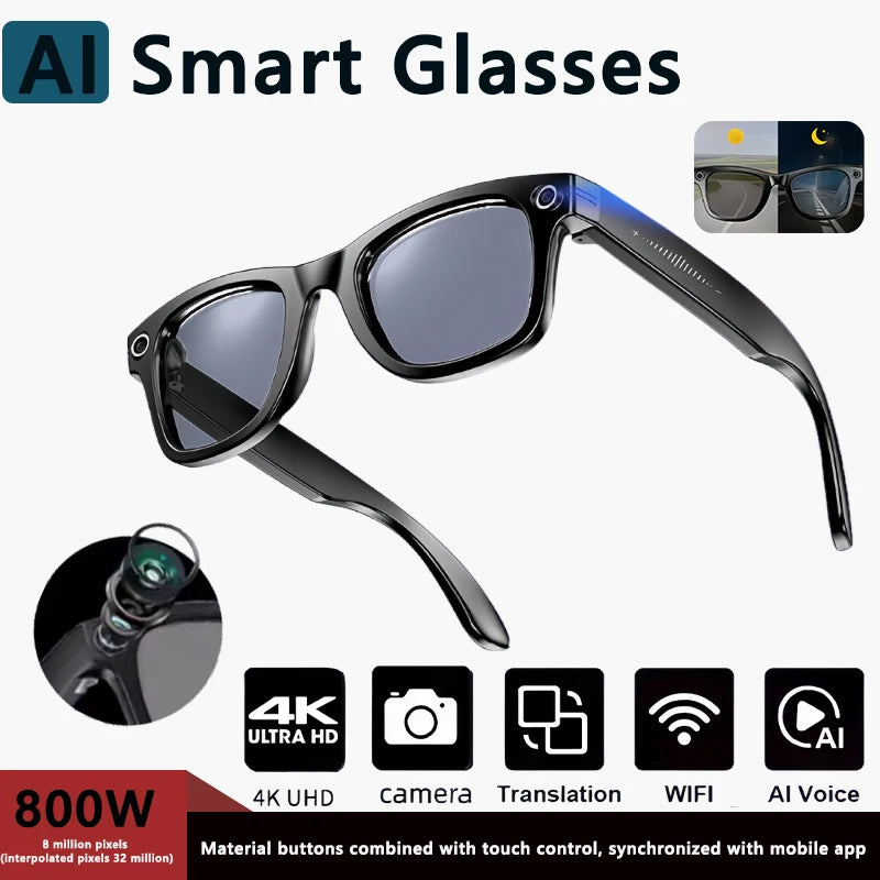 2025 NEW 800W Pixel UHD Camera Smart Glasses, Video Recording, AI Photo Recognition, Answer Translation, Bluetooth Call Sunglasses.