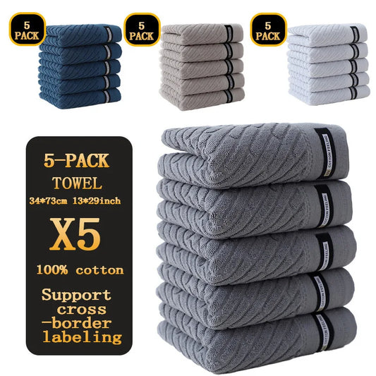 5-Pack Cotton Towel Set, Highly Absorbent, Skin-Friendly  Bathroom, Face Washing, Bathing and Traveling