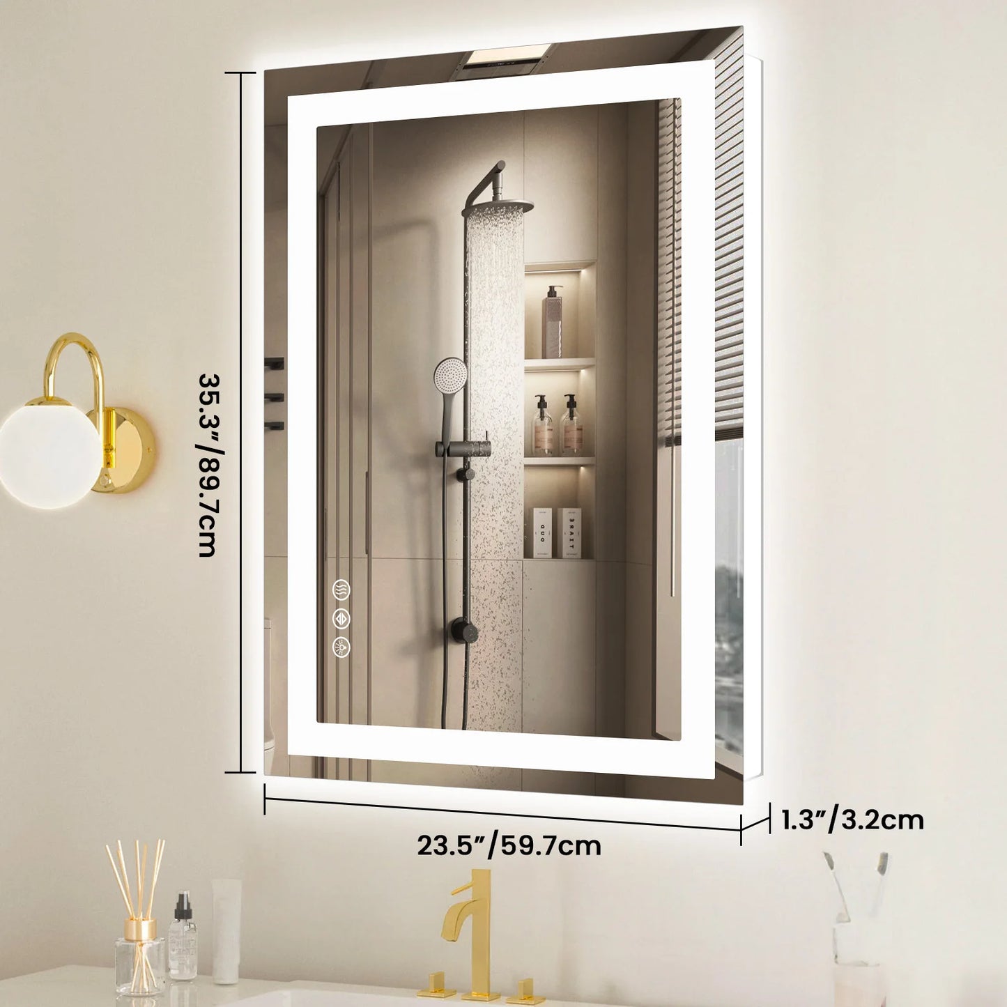 36"x 24"LED Bathroom Vanity Mirror for Wall, Memory Function, Tempered Glass  Front Light, and Backlit For Living Room.