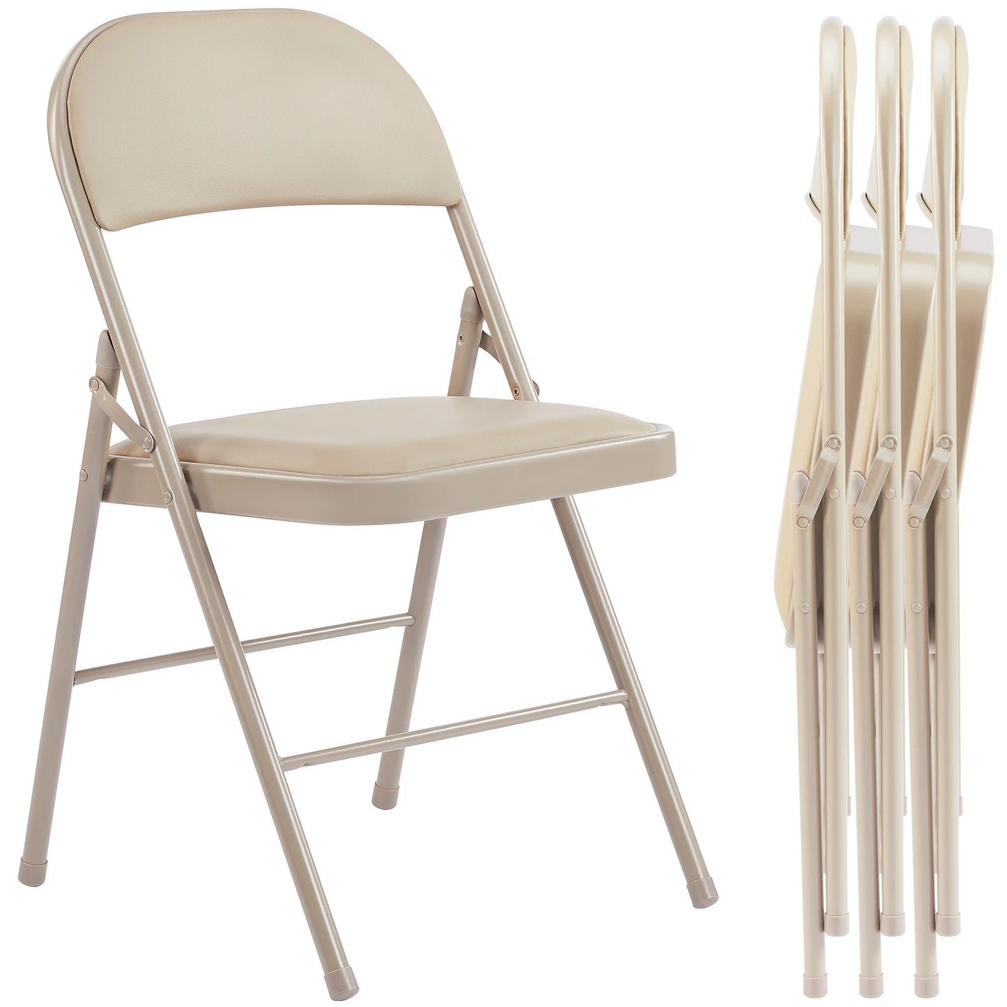 Leather Padded Folding Chair 4 Pack Sturdy Metal Chairs, easy Storage.