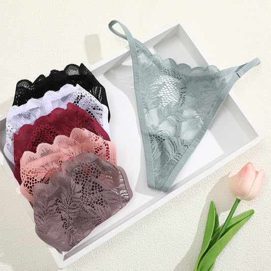 6Pcs/Set Lace Thong For Women, Low Rise Soft Intimates Lingerie Sexy Lace Panties.