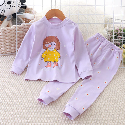 Girls cute pajamas  cotton long sleeve pants home set