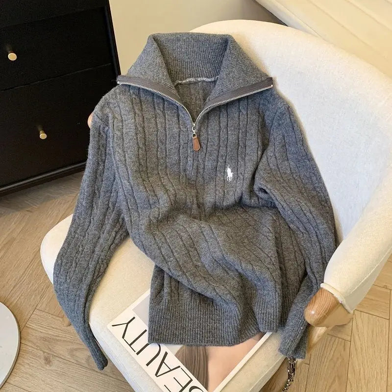 Slimming Effect Loose Fit Polo Neck ,Half Zip Sweater New Arrival!!!!