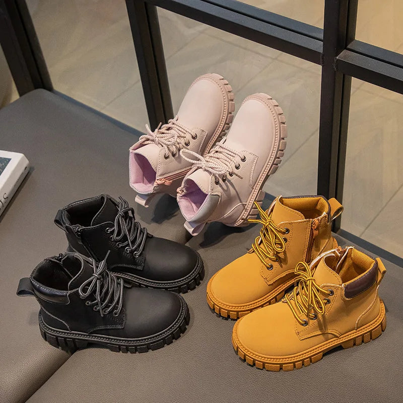 Fashion Boy Girl Short Boots, Non-Slip Boots Children Side Zipper Design.