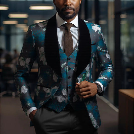 Men slim-fitting three-piece suit with single-breasted tuxedo, suitable for weddings, balls, and dinners (jacket + vest + pant.