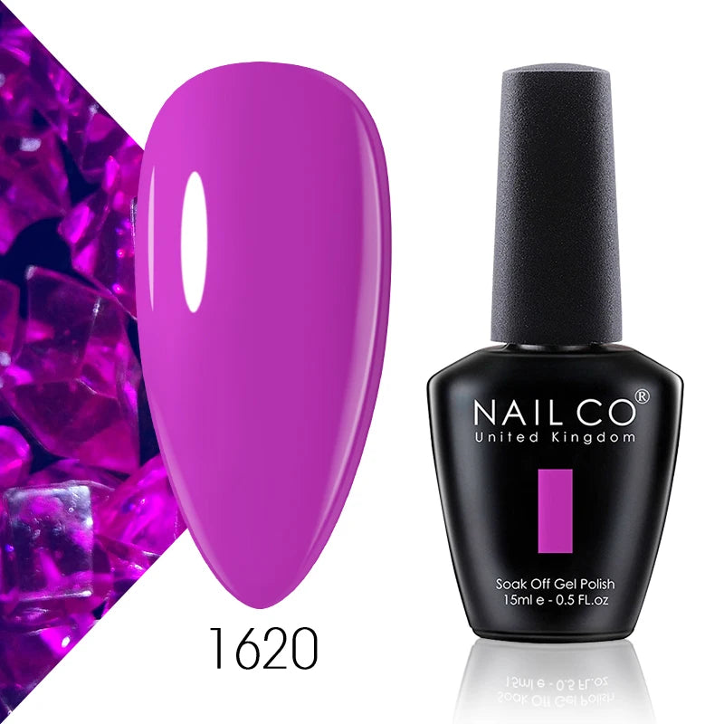 NAILCO 15ml Color Gel Nail Polish Soak Off, Hybrid Varnishes Manicure, UV&LED Nail Gel Semi Permanent Lacquer Base Top Coat.