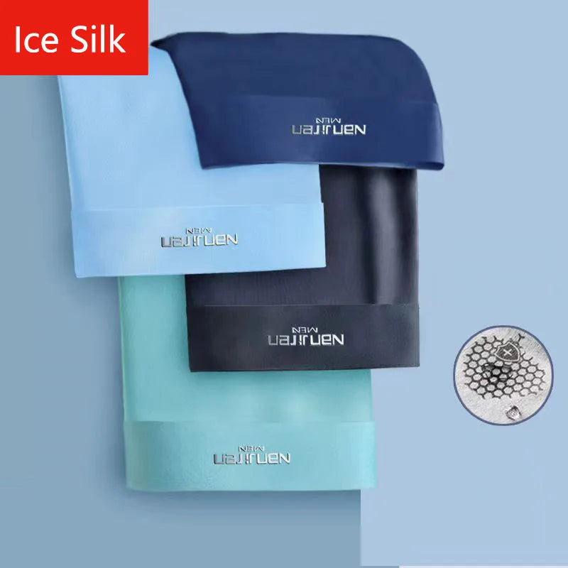 4pcs Boxer Shorts Men Ice Silk Underwear, Male Underpants Breathable, Sexy Thin Panties L-6XL.
