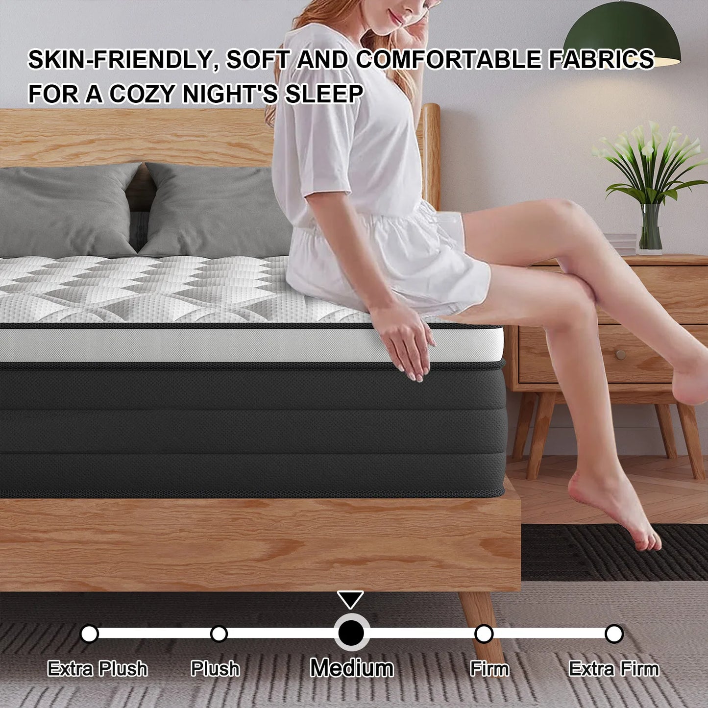 12"14" Gel Memory Foam Hybrid Pocket Spring Mattress Twin, Full, King, Queen Bed Mattress In A Box, Medium Firm Motion Isolation.