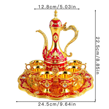 1 metal wine set, 1 tray and 6 shot glasses and 1 wine pot combination.