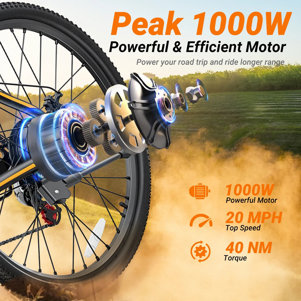 【1 Year Warranty】M26 Electric Bicycle,1000W Peak Moto, 360WH Lithium Battery 26 Inch E-bike UL2849.