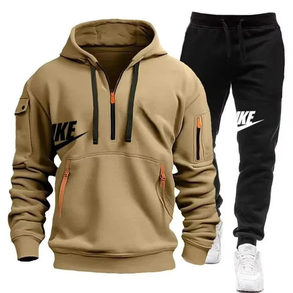 New men autumn and winter suit zipper hoodie + trousers casual men sportswear.