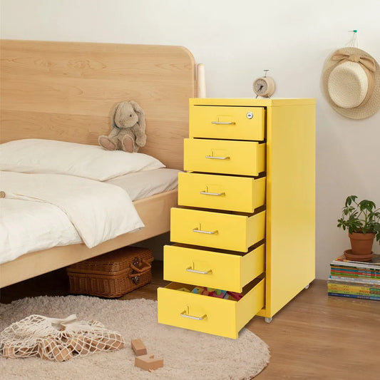 Vertical File Cabinet with Lock 6-Drawer Metal Rolling Storage Cabinet Mobile Organizer.