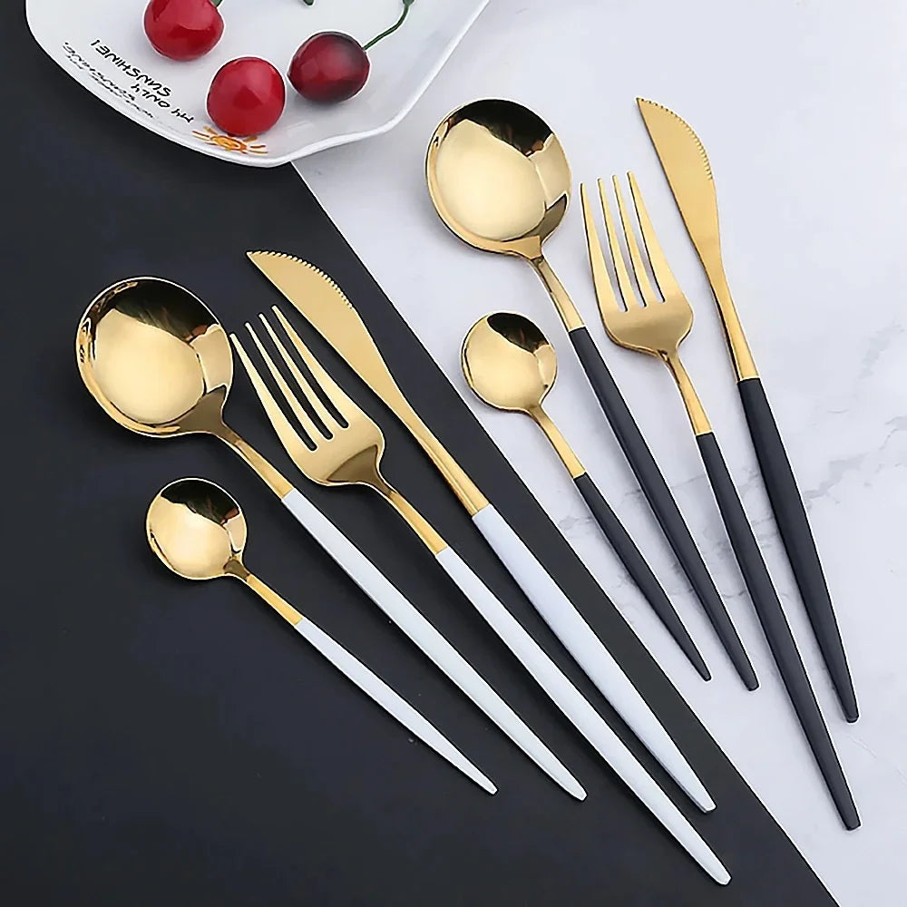 30Pcs Cutlery Set, Stainless Steel Dinnerware Set ,Western Flatware Knife ,Fork ,Tea Spoon Mirror Tableware Kitchen Set.