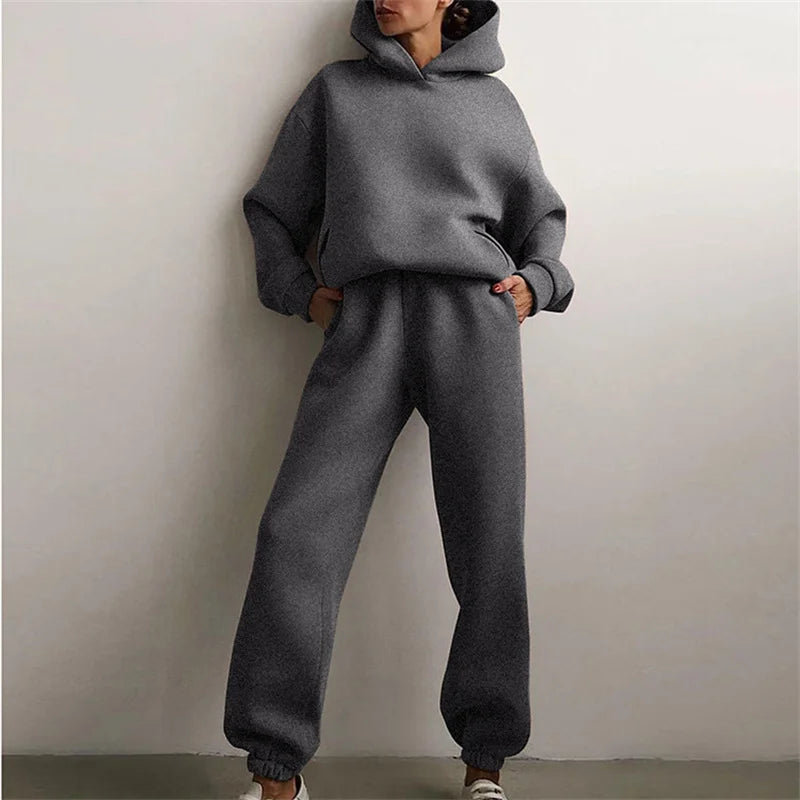 Women's Tracksuit Suit Autumn Fashion Warm Hoodie Sweatshirts Two Pieces.
