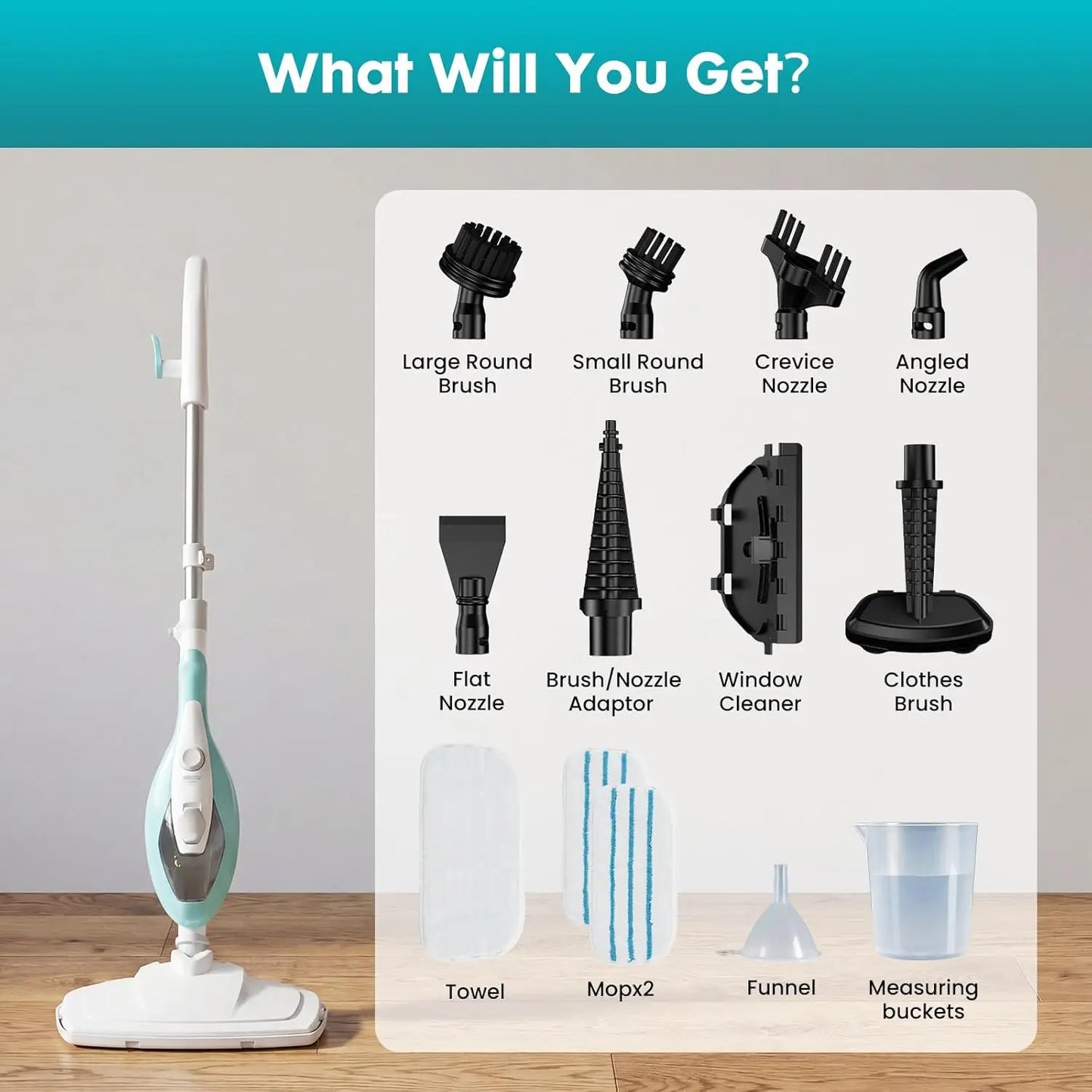 Steam Mop Cleaner, 1550W Detachable Handheld for Floors, Carpet, Tile, Windows - 16.4FT Cord & Washable Pads.