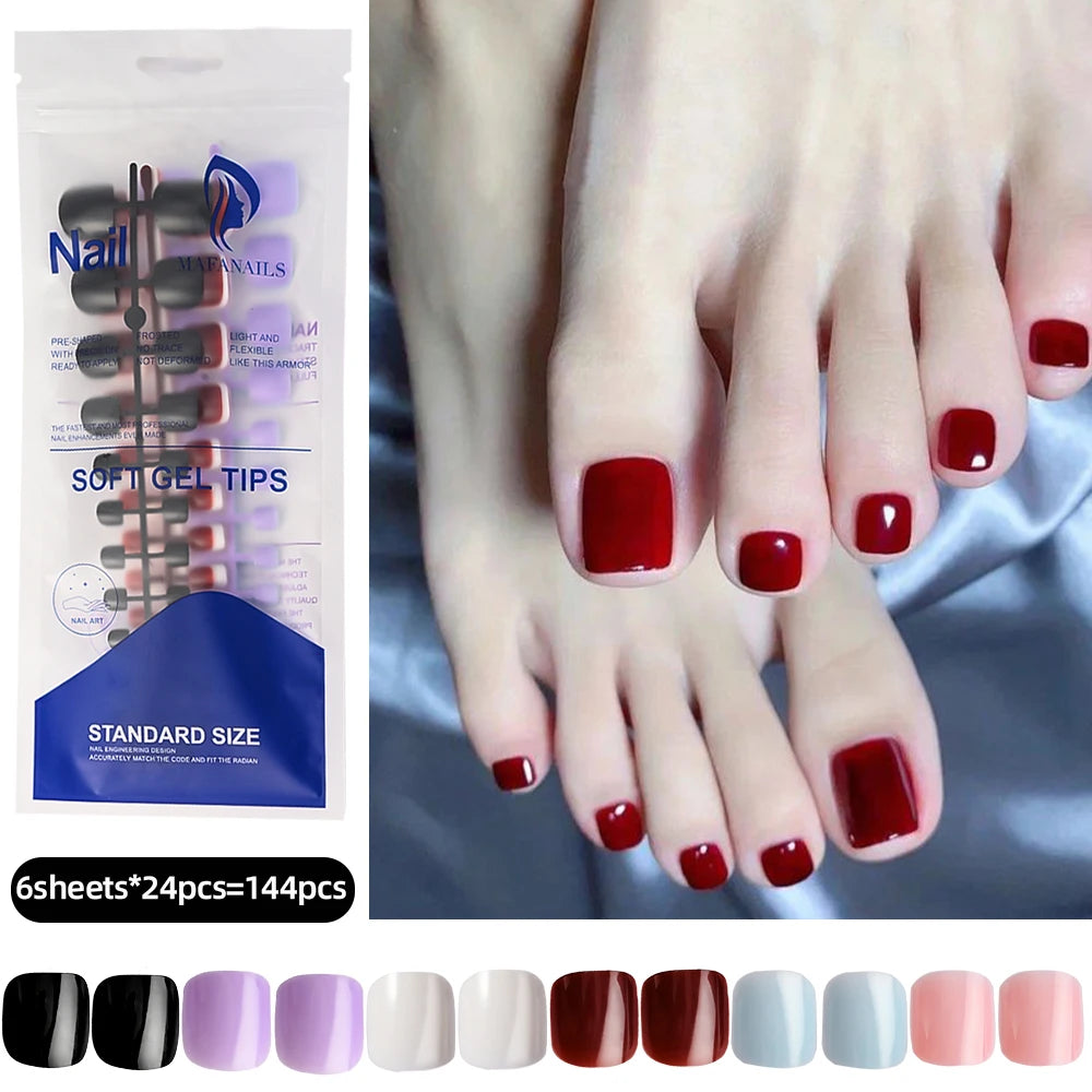 100PCS Short Square False Toenail Tips, Full Cover Acrylic Nail Art.