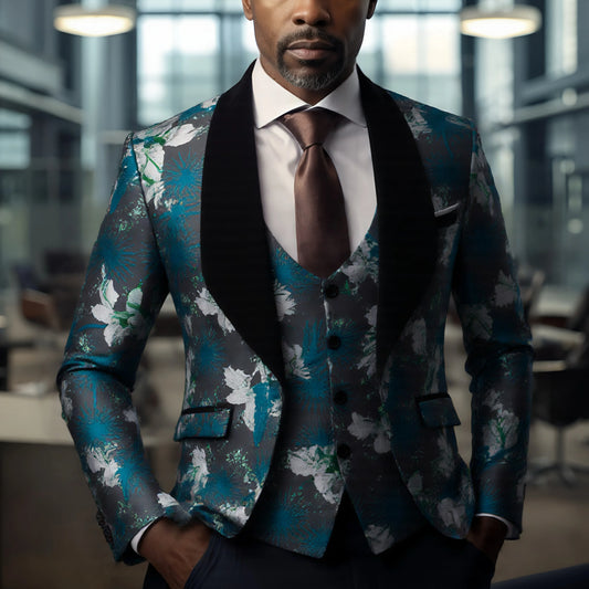 Traje de tres piezas entallado para hombre con esmoquin de un solo botón, adecuado para bodas, bailes y cenas (chaqueta + chaleco + pantalón).