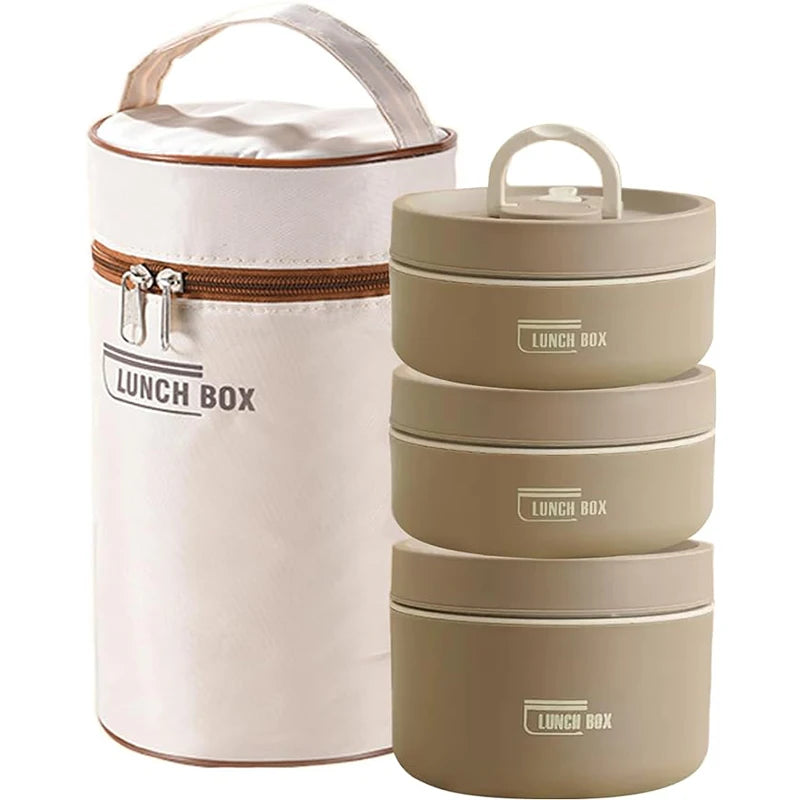 Portable Insulated Food Lunch Container Set, with Thermal Lunch Box, 3 Separate Stackable Lunch Containers.