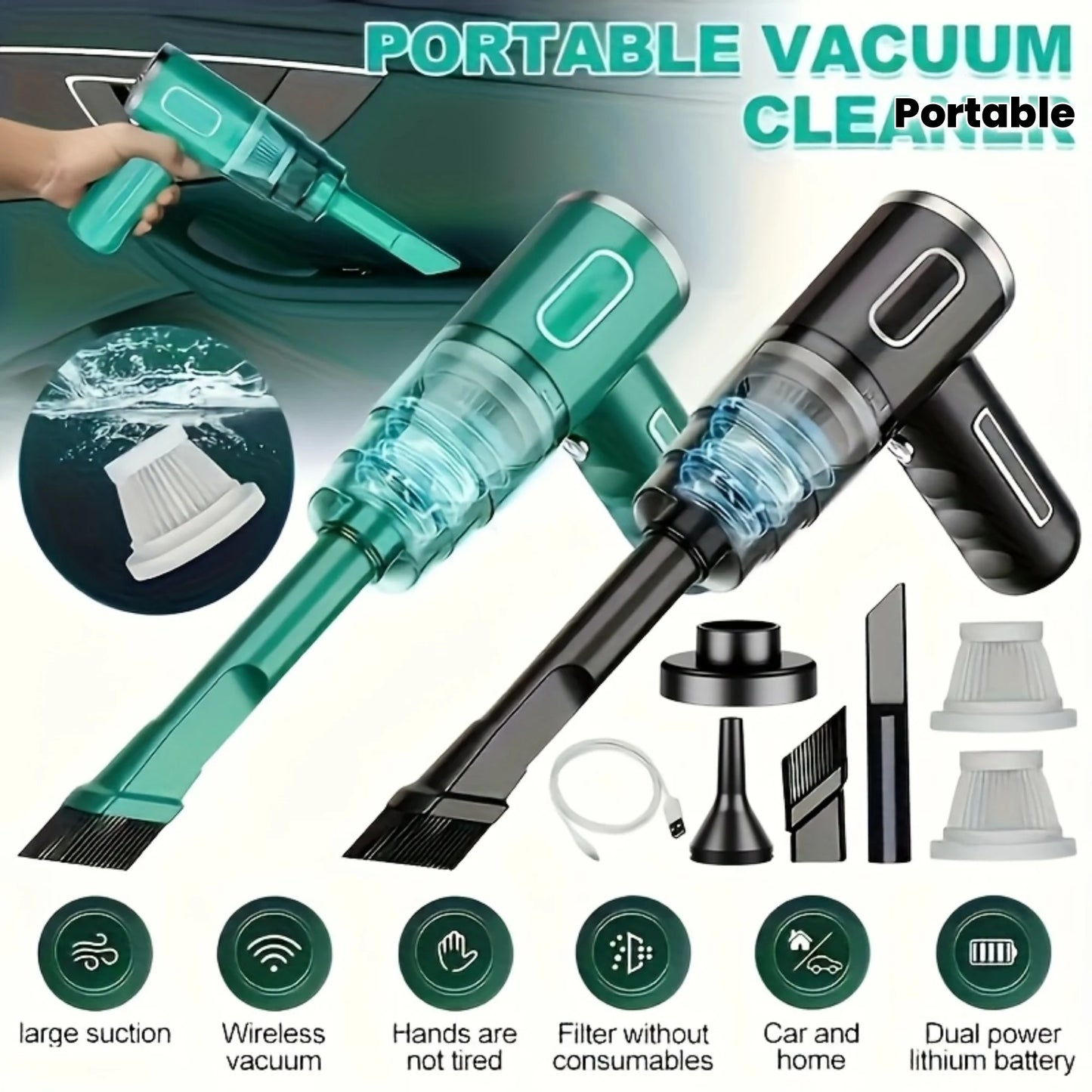 Car Vacuum Cleaner Portable Mini Dust Collector, Dry And Wet, Home, Car Dual-Use.