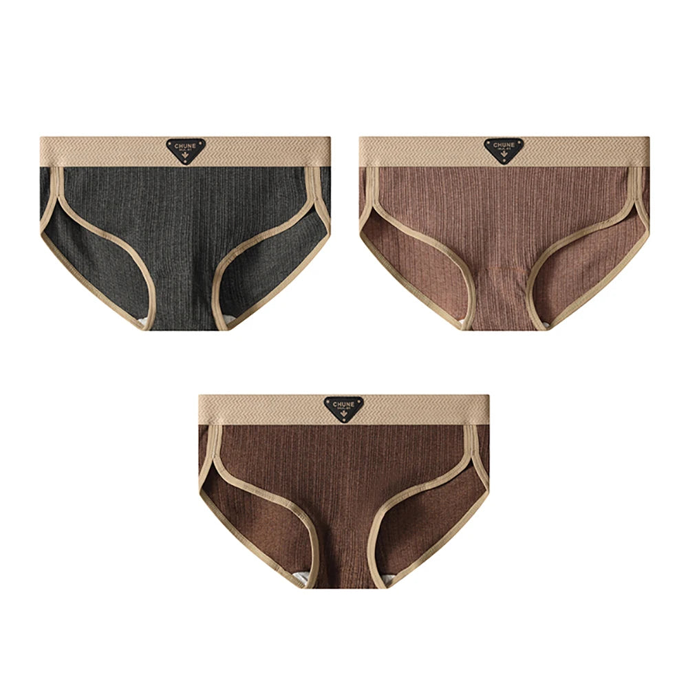 3PCS/Pack 100% Cotton Women Sexy Solid Brief Hygroscopic Breathable Female Lingerie.