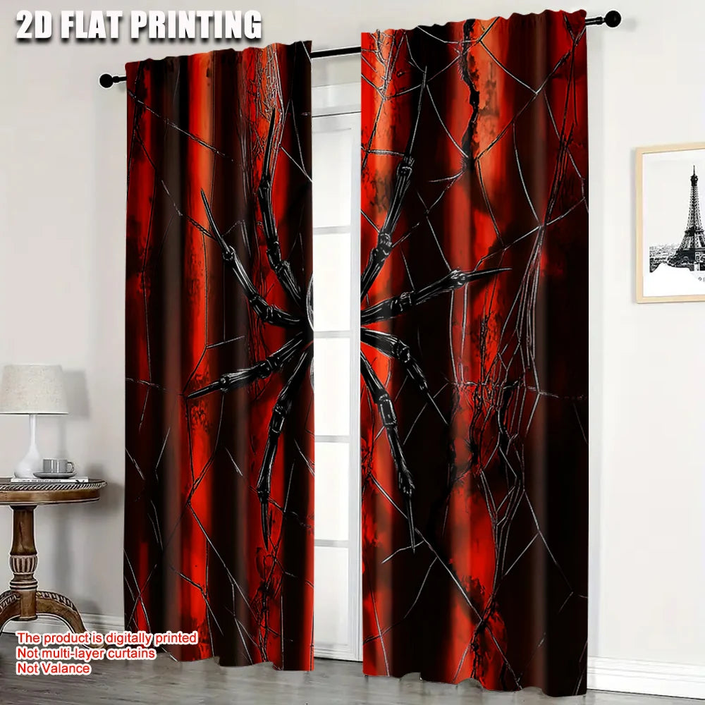 2pcs, 2D flat printing Curtain, Spider web artwork digital illustration.