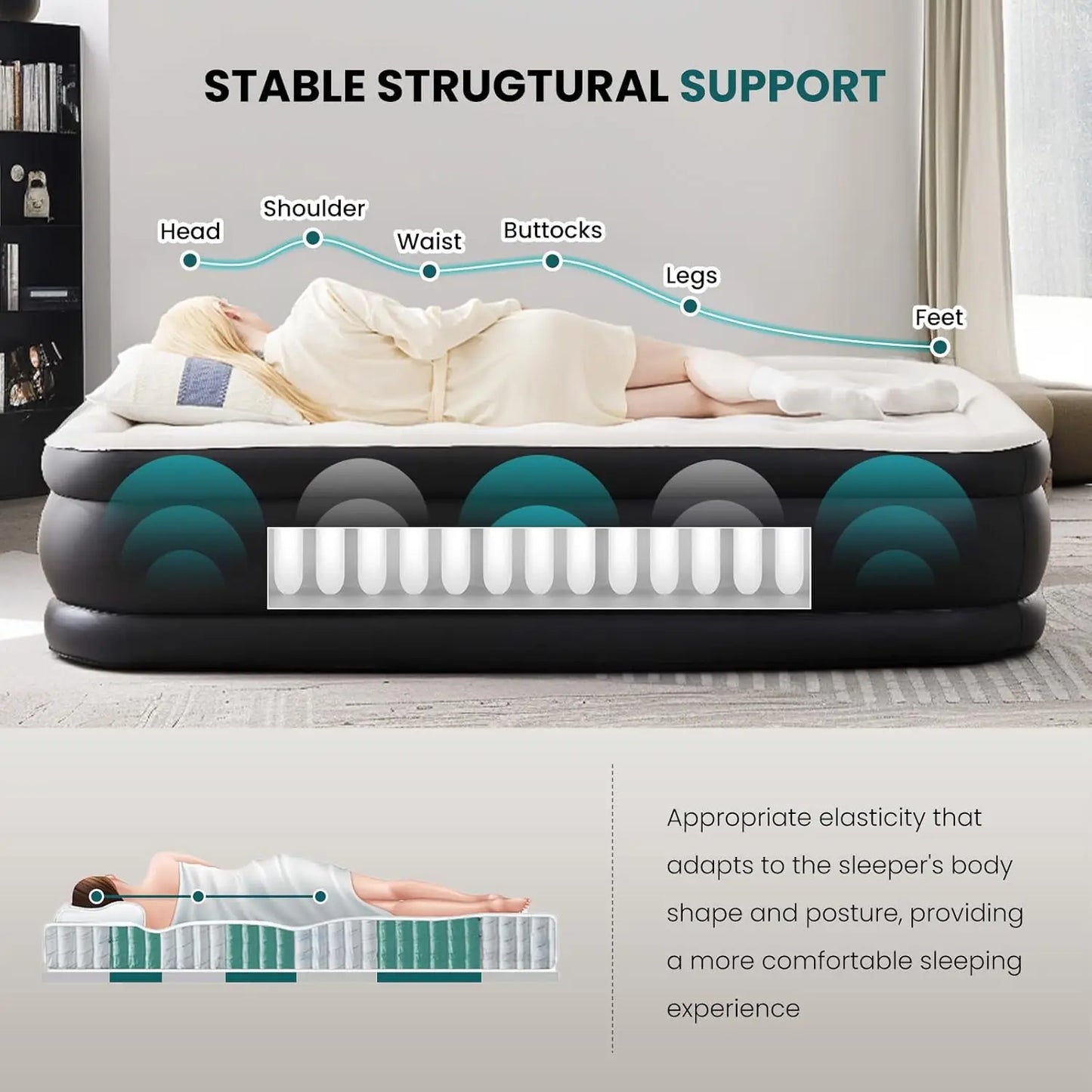 18-Inch Twin Air Mattress with Built-in Pump - Inflatable Bed for Camping, Home & Guests, Non-Slip Bottom, 660 lbs Capacity.