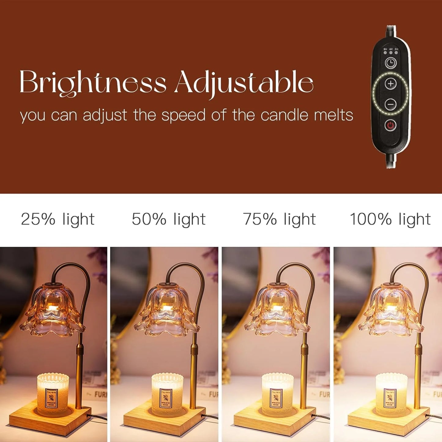 Candle Warmer Lamp with Timer: Flower Gold Candle Lamps, Height Adjustable.