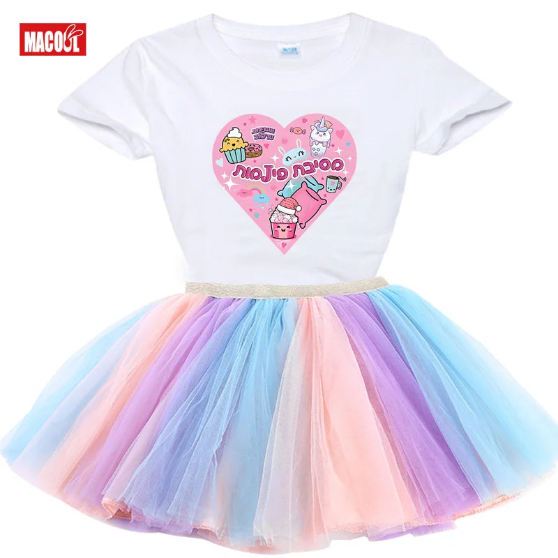 Kawaii Heart Outfit Girls Shirt Tutu Set, Child Outfits.