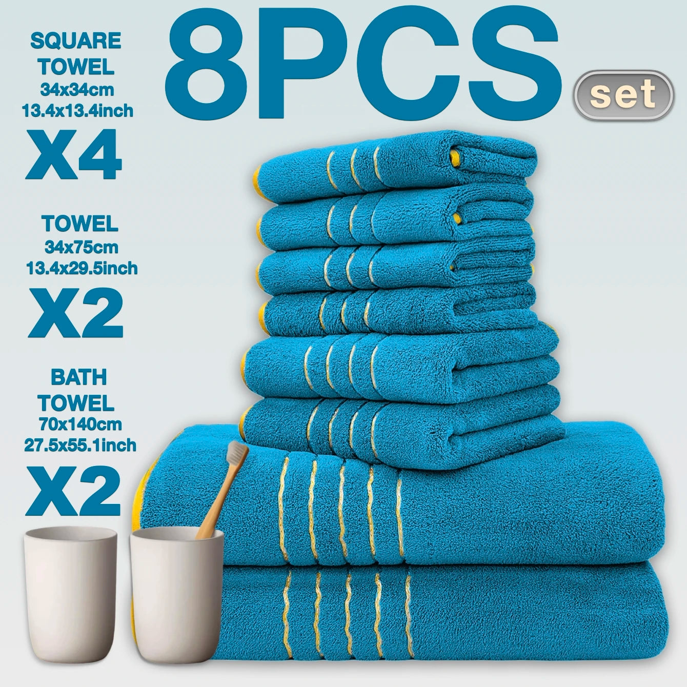 8pcs Luxury Hotel High Quality Cotton Bath Towel Set, Quick-Drying Set.