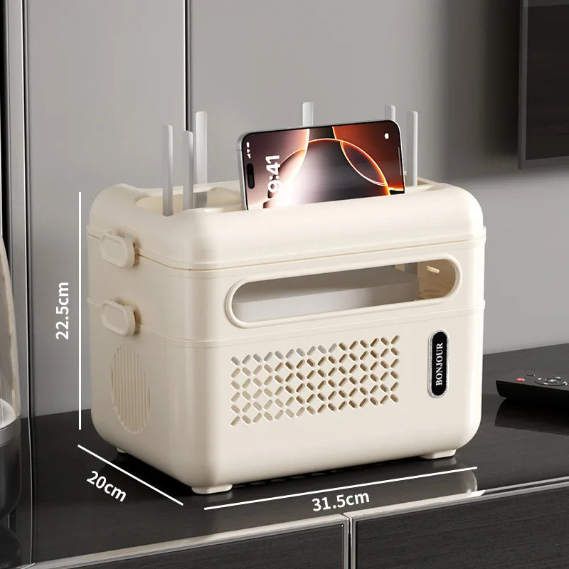 Router Organizer Box Multi-Functional Storage Shelf, Cable Management Large Capacity for Power Strips Charging Cords