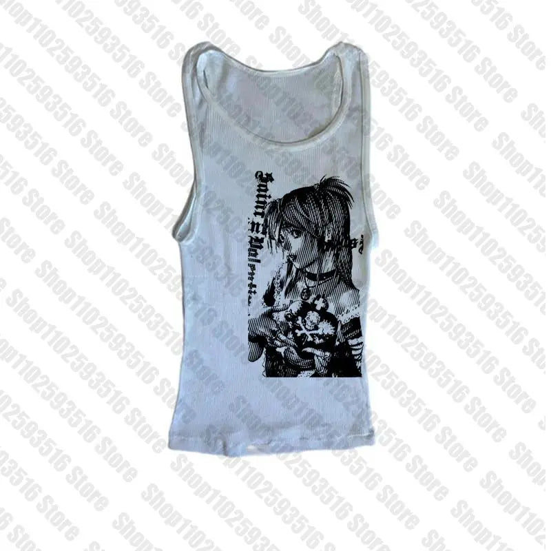 Y2k anime Streetwear O-neck 90s Text Printing , Simple Vintage Crop Aesthetic T-shirt.