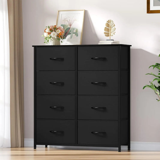8-Drawer Black Fabric Dresser, 44 Inch Tall Storage Tower for Bedroom.
